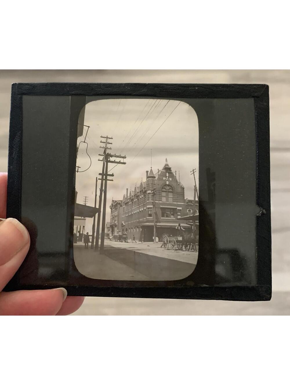 Vtg Historic Street Scene Magic Lantern Glass Slide Photo